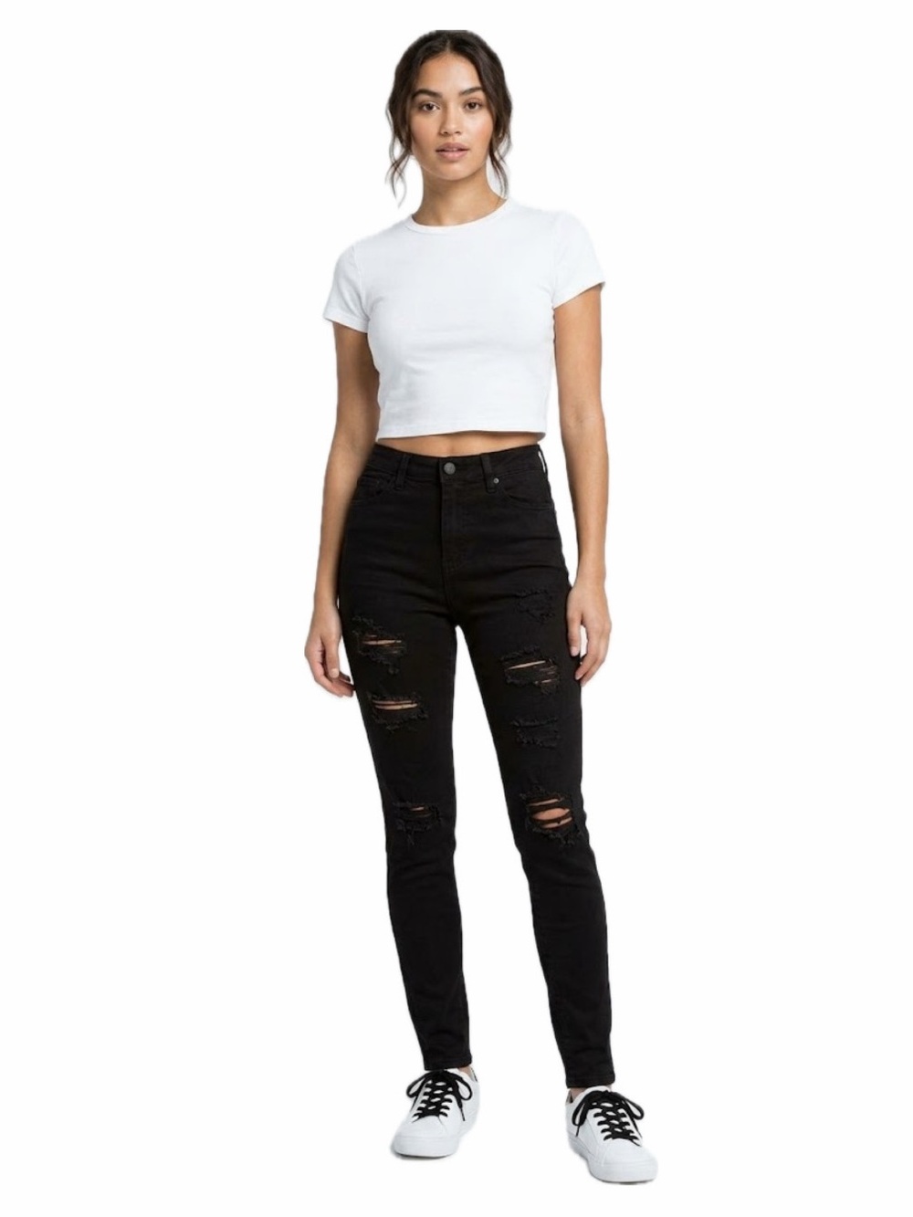 PACSUN WOMEN 25 BLACK DISTRESSED HIGH-RISE JEGGINGS DENIM PANTS